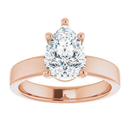 Pear Wide Band Solitaire Engagement Ring