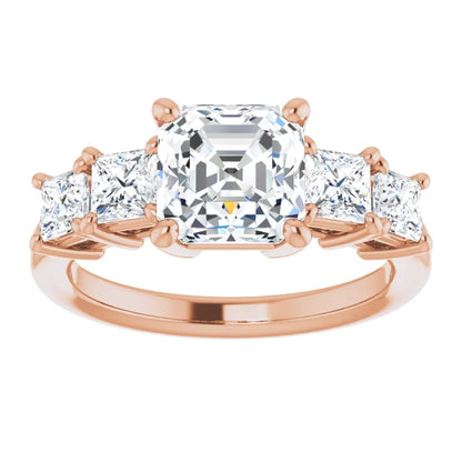 Asscher Multi Stone Accent Style Engagement Ring