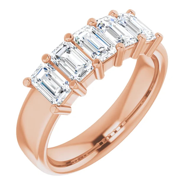 Five Stone Emerald Cut Lab Diamond Anniversary Band