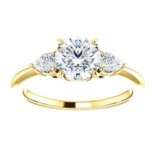 Round Brilliant Tri -Stone Style Pear Accent Engagement Ring
