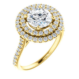 Round Brilliant Double Halo Yellow Gold Lab Diamond Engagement Ring 