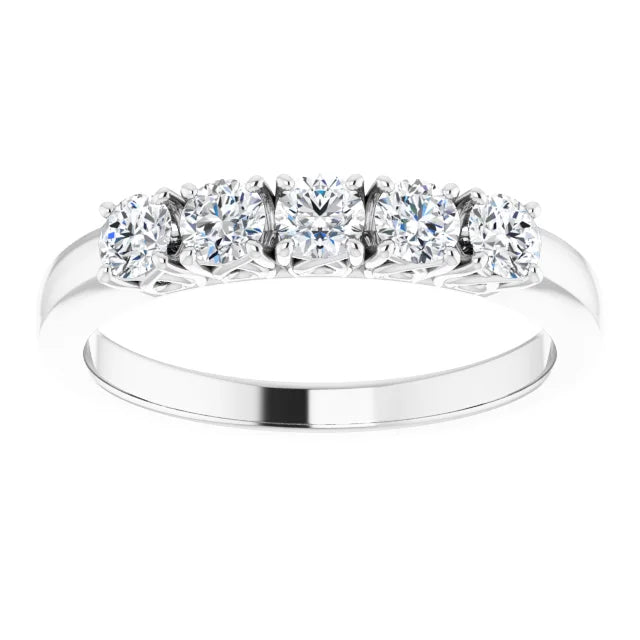 Five Stone Round Brilliant Lab Diamond Anniversary Band