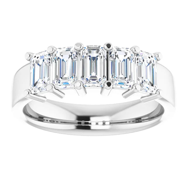 Five Stone Emerald Cut Lab Diamond Anniversary Band