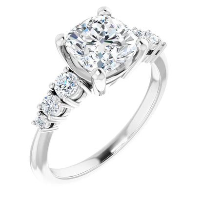 Cushion Multi Stone Accent Style Engagement Ring