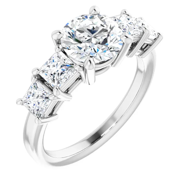 Round Brilliant Multi Stone Accent Style Engagement Ring