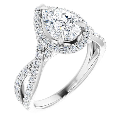 Pear Twist Halo Style Engagement Ring