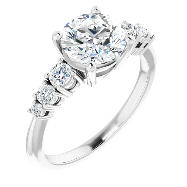 Round Brilliant Multi Stone Accent Style Engagement Ring