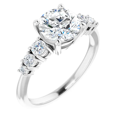 Round Brilliant Multi Stone Accent Style Engagement Ring