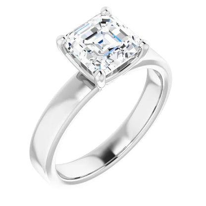 Asscher Wide Band Solitaire Engagement Ring