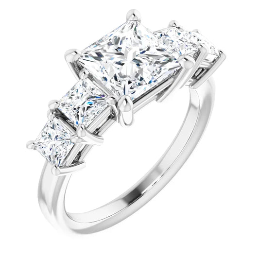 Princess Multi Stone Accent Style Engagement Ring