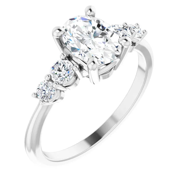 Oval Multi Stone Accent Style Engagement Ring