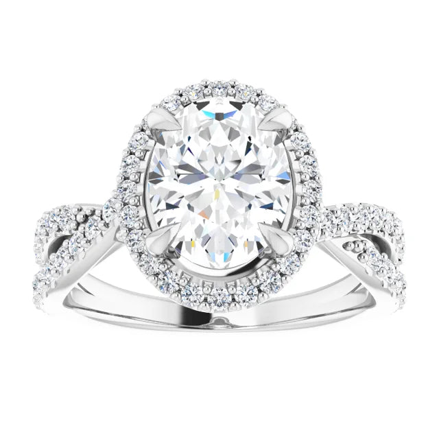 Oval Twist Halo Style Engagement Ring