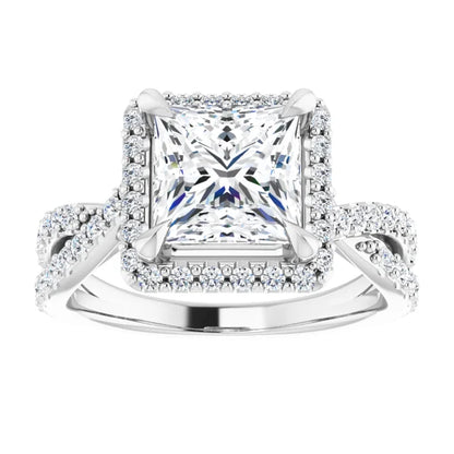 Princess Twist Halo Style Engagement Ring