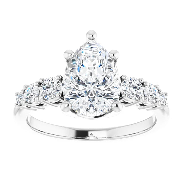 Pear Multi Stone Accent Style Engagement Ring