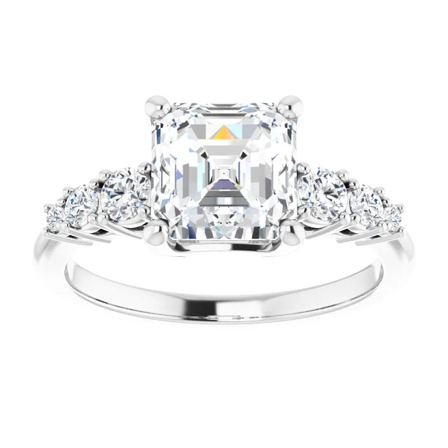 Asscher Multi Stone Accent Style Engagement Ring