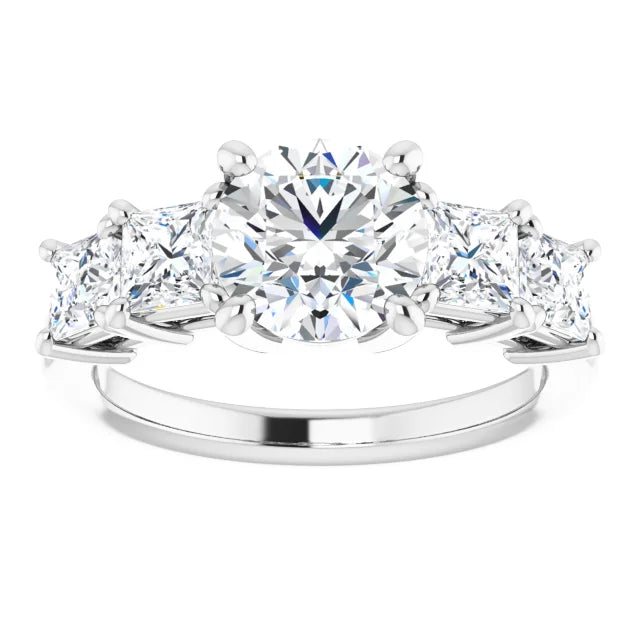 Round Brilliant Multi Stone Accent Style Engagement Ring