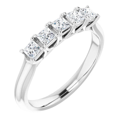 Five Stone Princess Cut Lab Diamond Anniversary Band