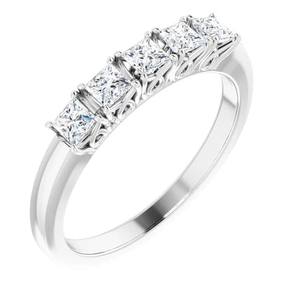 Five Stone Princess Cut Lab Diamond Anniversary Band