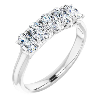 Five Stone Oval Cut Lab Diamond Anniversary Band