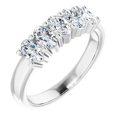 Five Stone Oval Cut Lab Diamond Anniversary Band