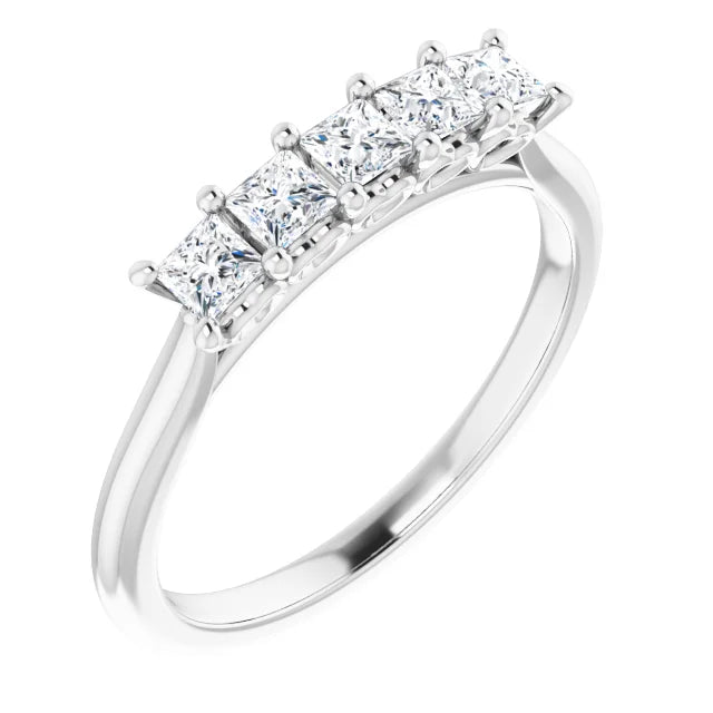 Five Stone Princess Cut Lab Diamond Anniversary Band