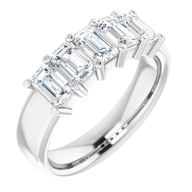 Five Stone Emerald Cut Lab Diamond Anniversary Band