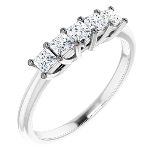 Five Stone Princess Cut Lab Diamond Anniversary Band