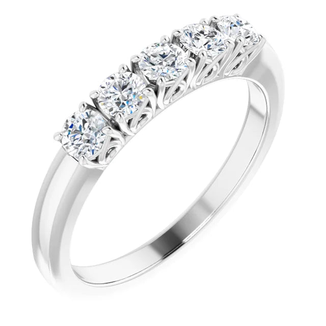 Five Stone Round Brilliant Lab Diamond Anniversary Band