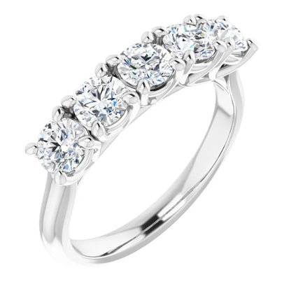 Five Stone Round Brilliant Lab Diamond Anniversary Band