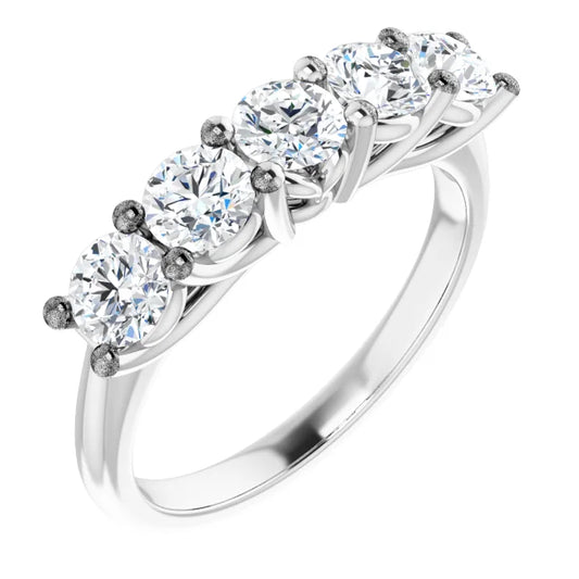 Five Stone Round Brilliant Lab Diamond Anniversary Band