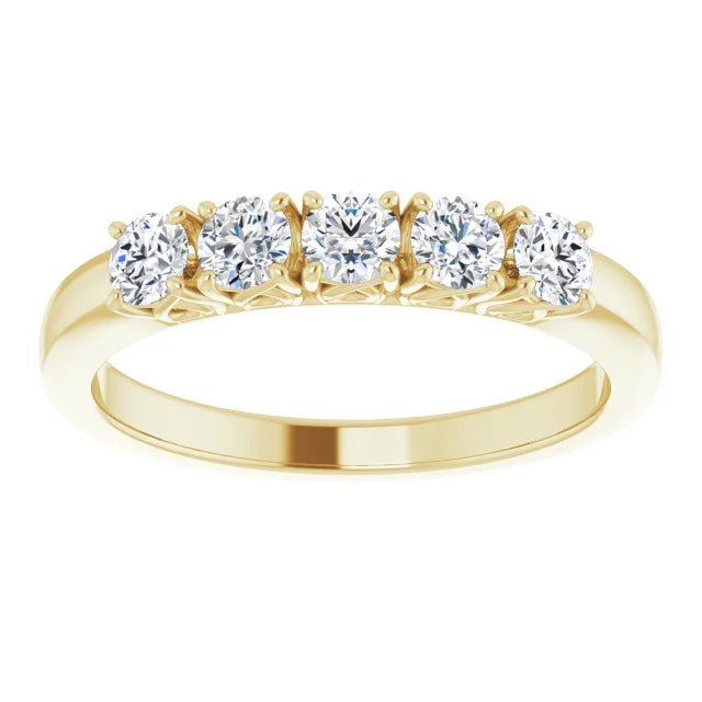 Five Stone Round Brilliant Lab Diamond Anniversary Band