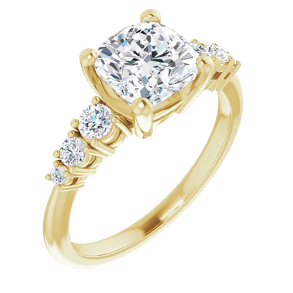 Cushion Multi Stone Accent Style Engagement Ring