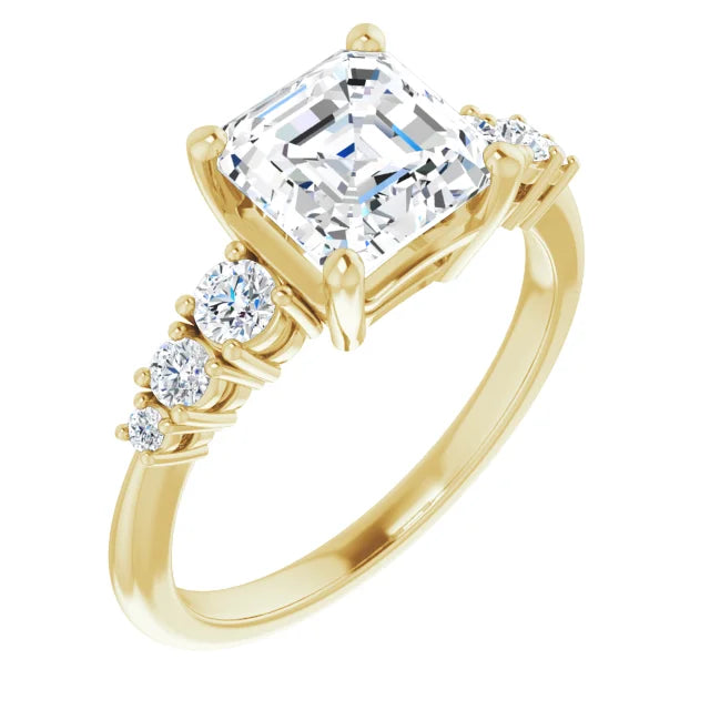 Asscher Multi Stone Accent Style Engagement Ring