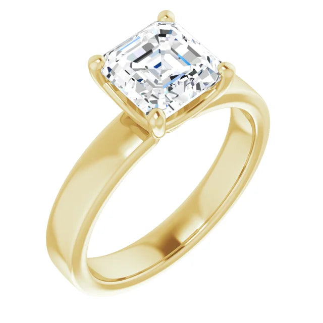 Asscher Wide Band Solitaire Engagement Ring