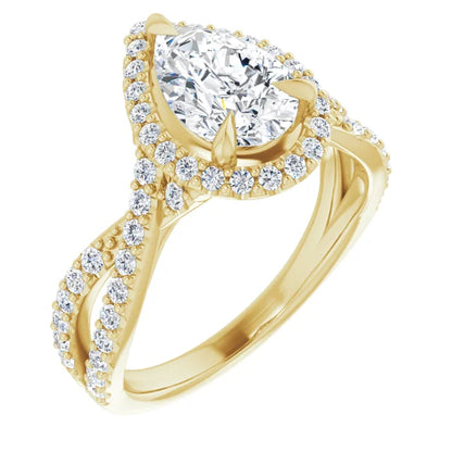 Pear Twist Halo Style Engagement Ring