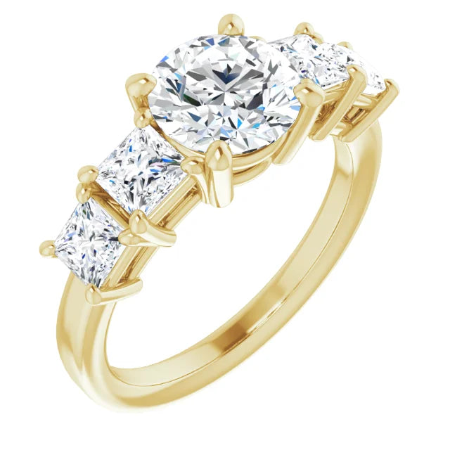 Round Brilliant Multi Stone Accent Style Engagement Ring