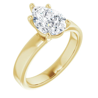 Pear Wide Band Solitaire Engagement Ring