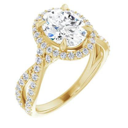 Oval Twist Halo Style Engagement Ring