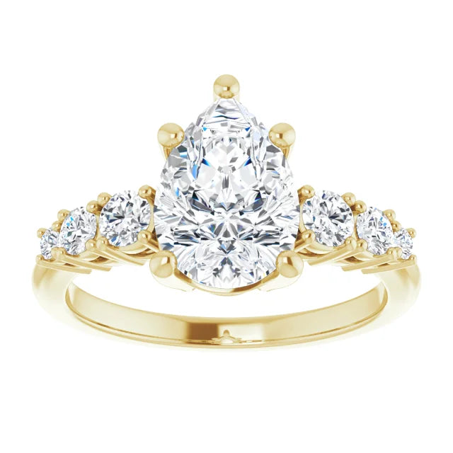 Pear Multi Stone Accent Style Engagement Ring