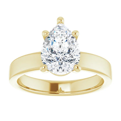 Pear Wide Band Solitaire Engagement Ring