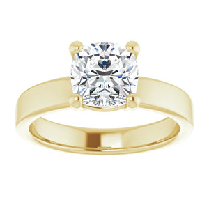 Cushion Wide Band Solitaire Engagement Ring