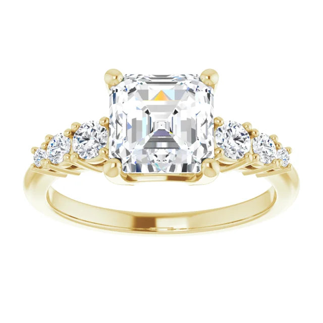 Asscher Multi Stone Accent Style Engagement Ring