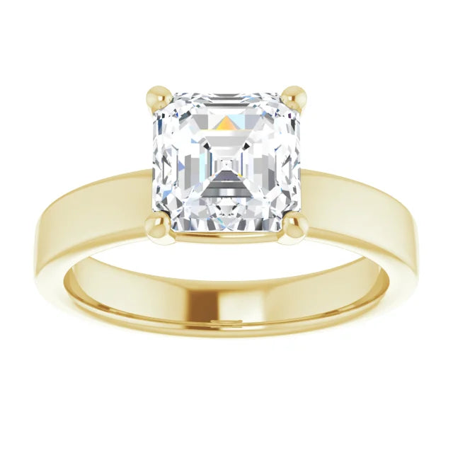 Asscher Wide Band Solitaire Engagement Ring