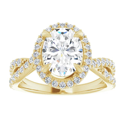 Oval Twist Halo Style Engagement Ring