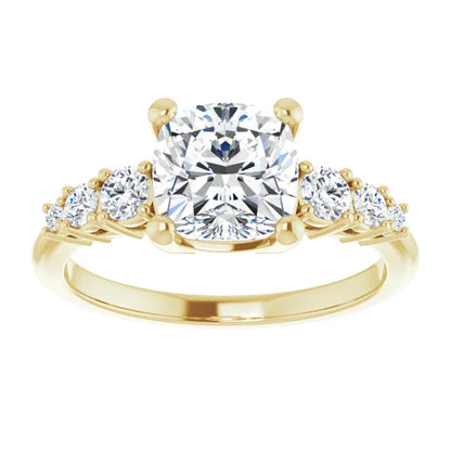 Cushion Multi Stone Accent Style Engagement Ring