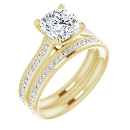 Cushion & Diamond Band Engagement Ring