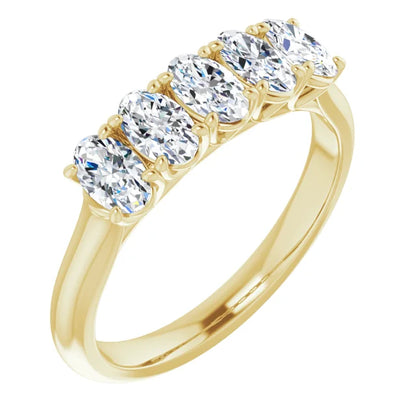 Five Stone Oval Cut Lab Diamond Anniversary Band