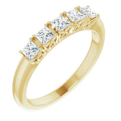 Five Stone Princess Cut Lab Diamond Anniversary Band