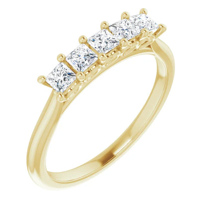 Five Stone Princess Cut Lab Diamond Anniversary Band