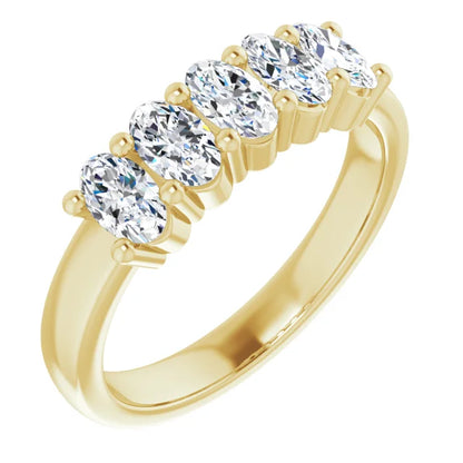 Five Stone Oval Cut Lab Diamond Anniversary Band